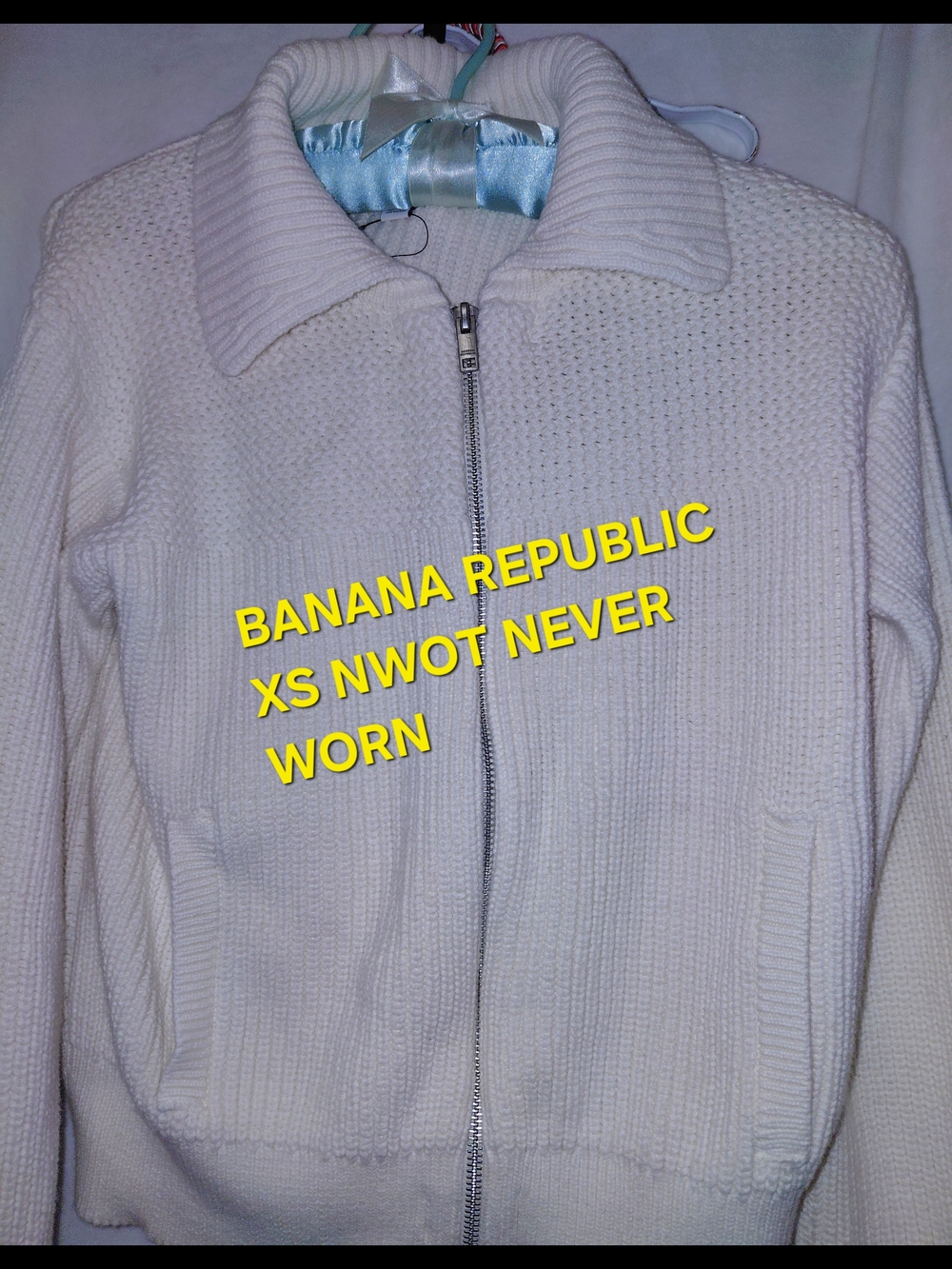 Banana Republic Cream Knit Zip Bomber Jacket Sweater XS